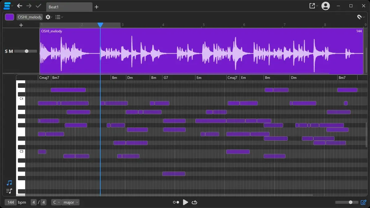 Audio waveforms and editing controls on a computer screen