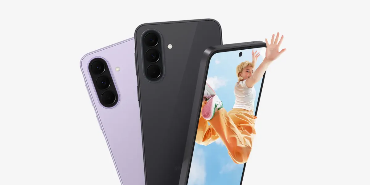 Smartphones arranged on a plain tabletop