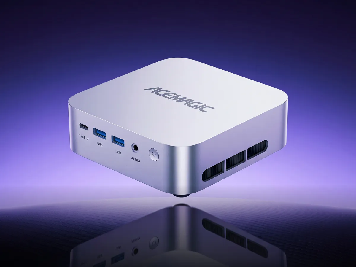 Compact desktop computer with USB ports on its front panel