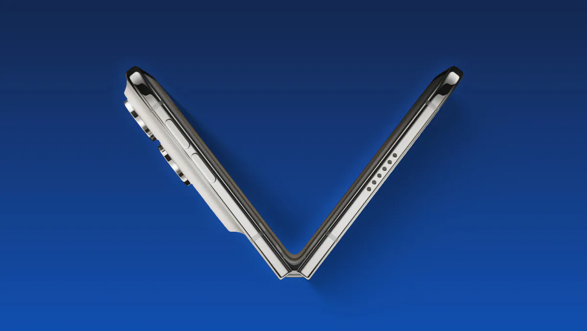 Illustration of a foldable smartphone beside electronic components