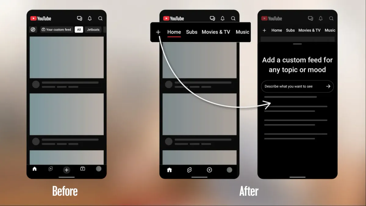 Illustration of a smartphone displaying video thumbnails and navigation tabs