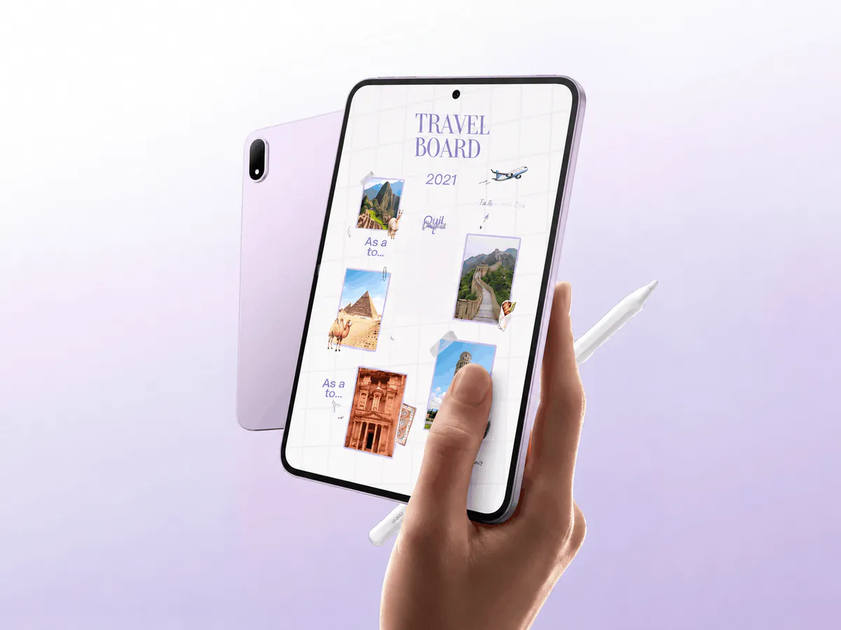 Illustration of a compact tablet and stylus on a desk