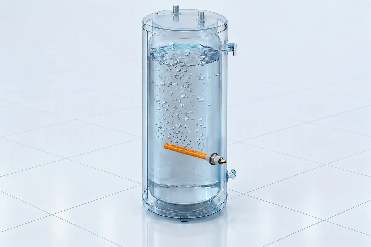 Illustration of an electric water heater beside a computer chip