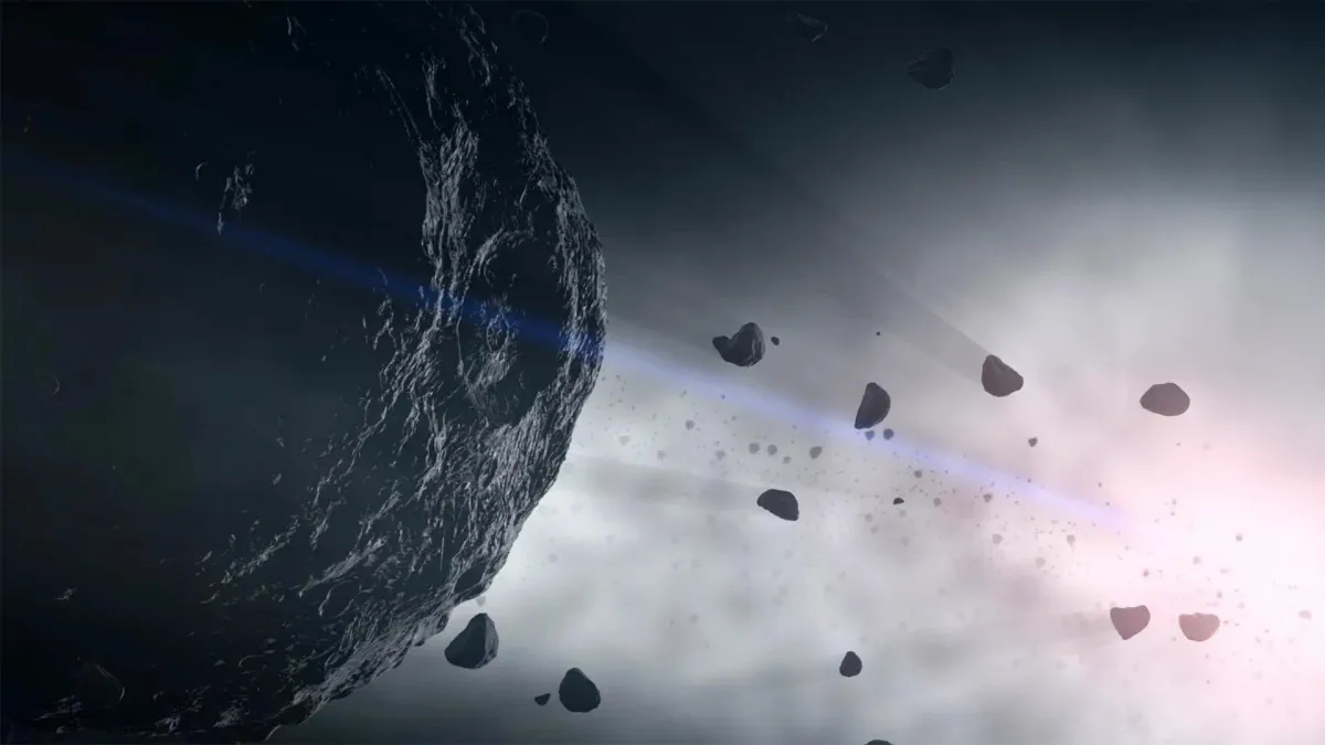 Illustration of dust and ice particles surrounding a young star