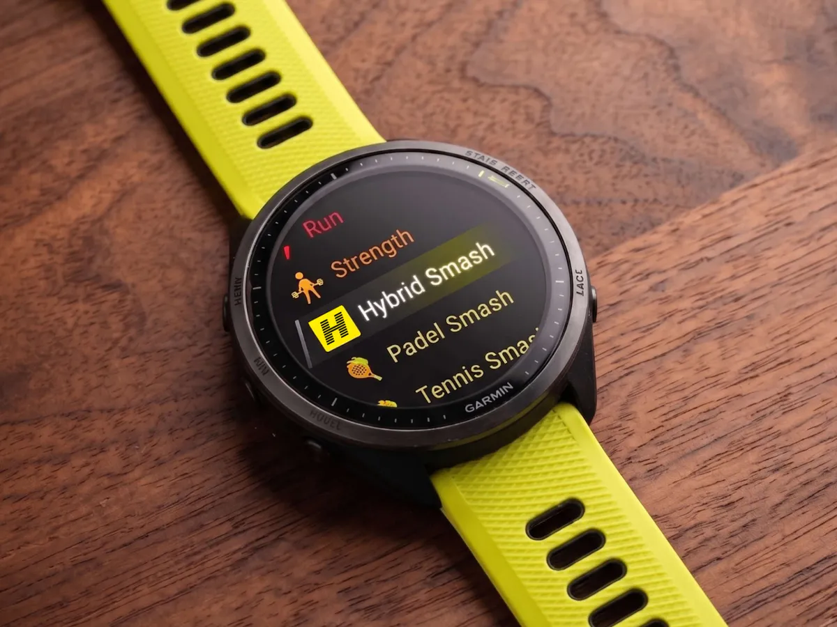 Smartwatch beside exercise equipment