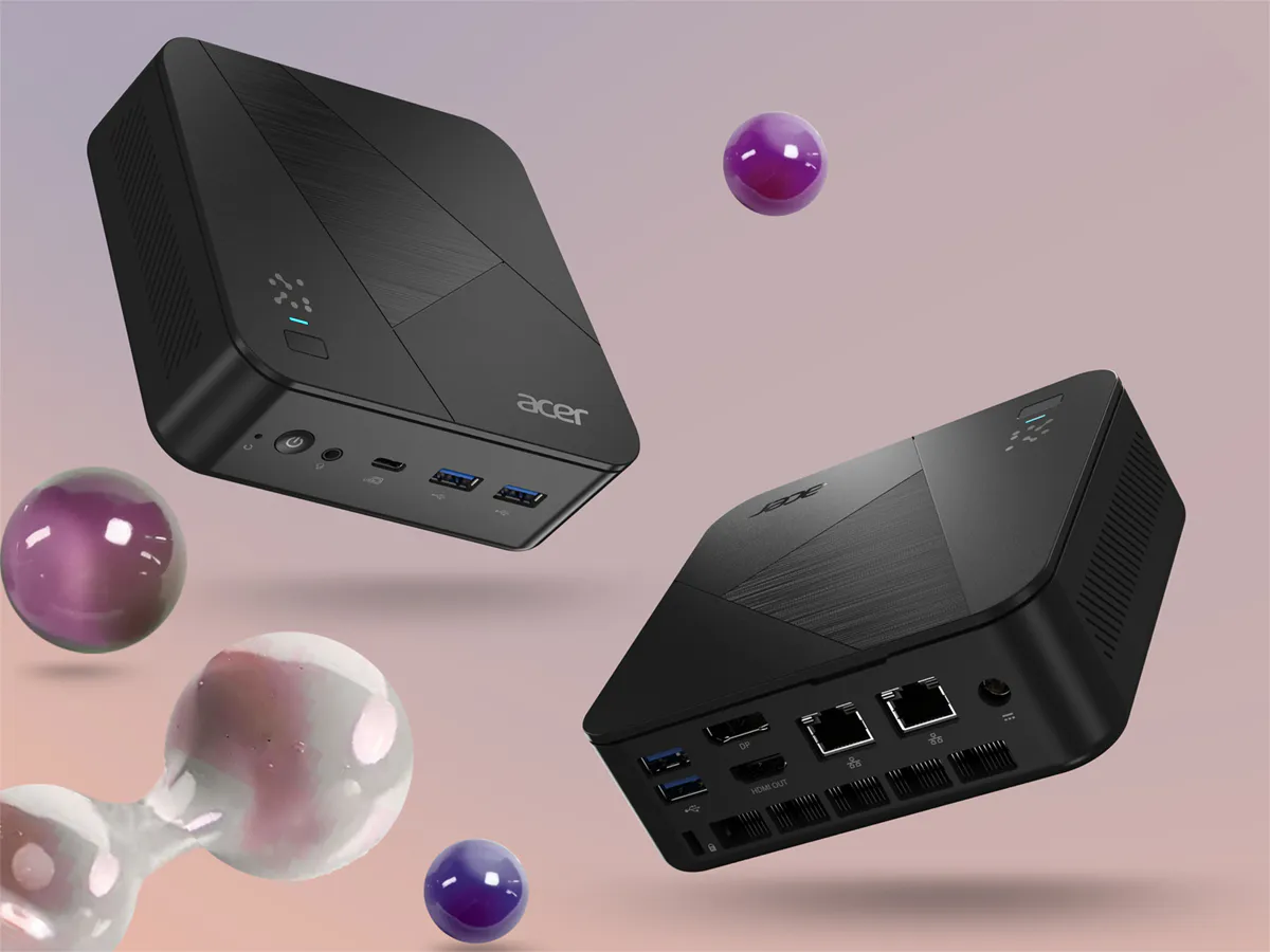 Compact desktop computer with connection ports on the rear panel