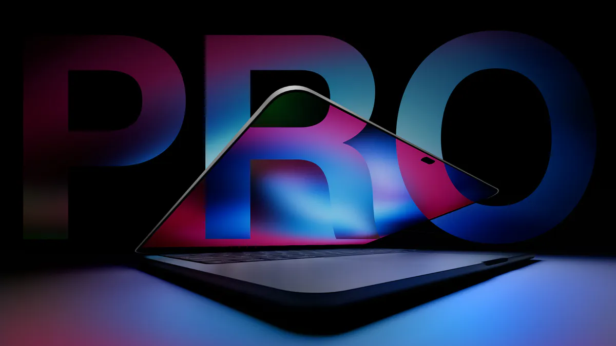 Illustration of an open laptop with a touchscreen display