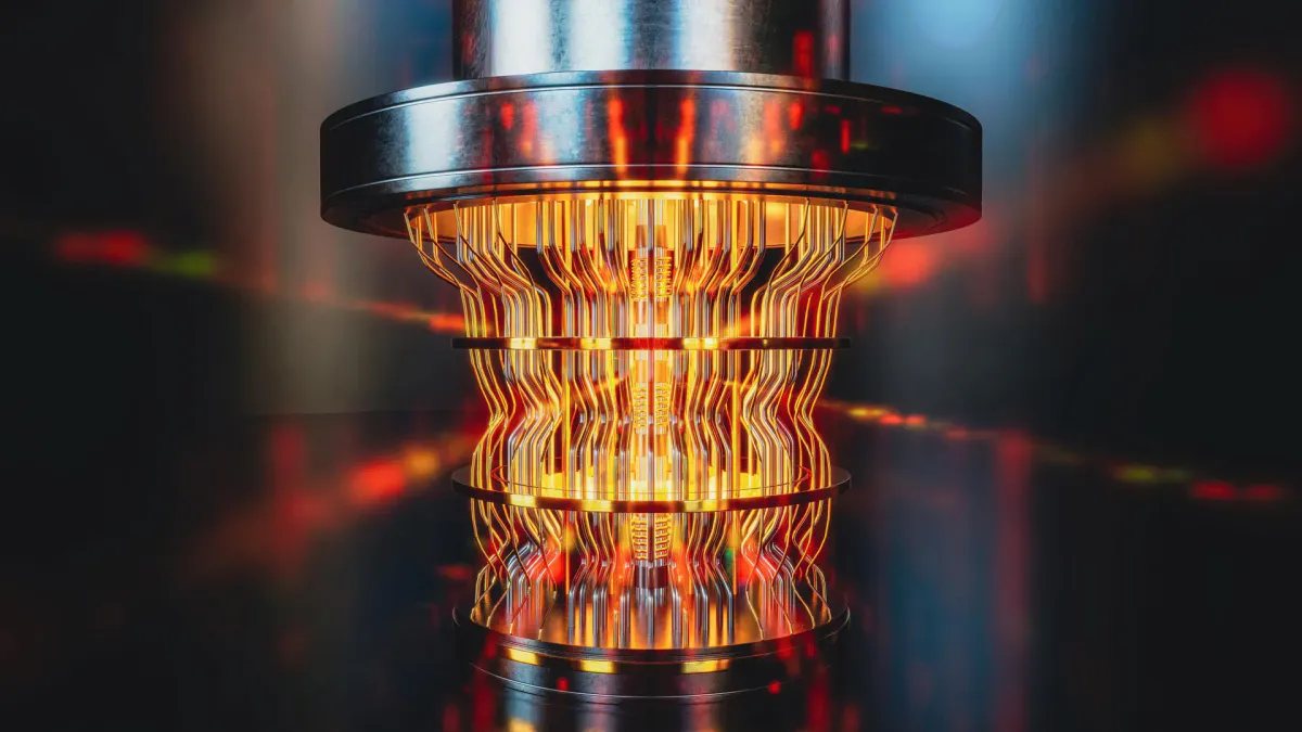 Illustration of silicon qubits connected to a shared microwave control line