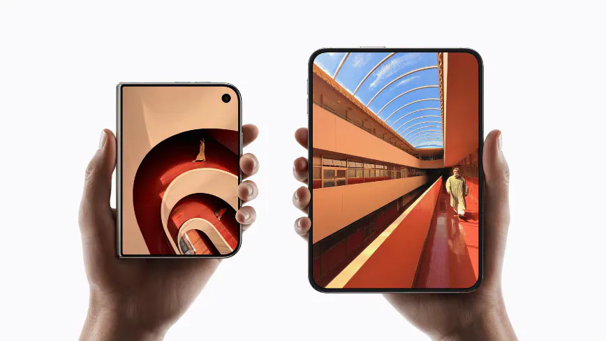 Illustration of a foldable smartphone with its inner display open