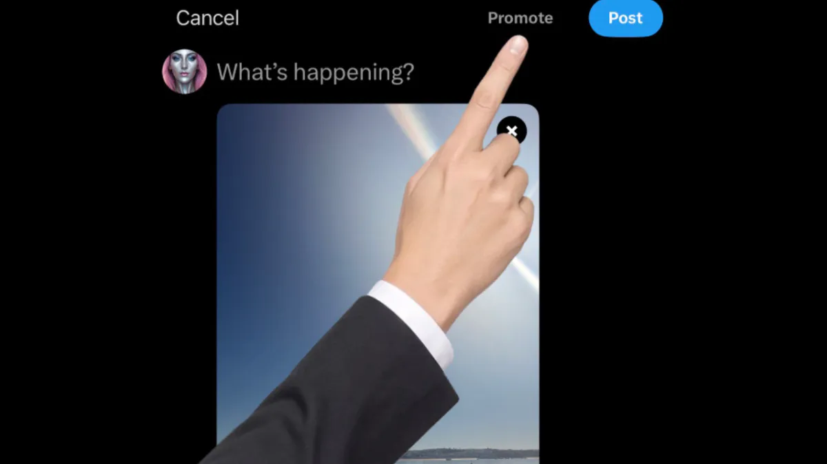 Illustration of a social media post composer with a promotion button