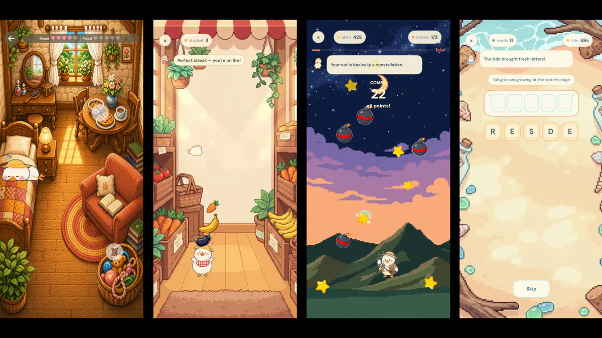Illustration of a virtual pet on a smartphone screen