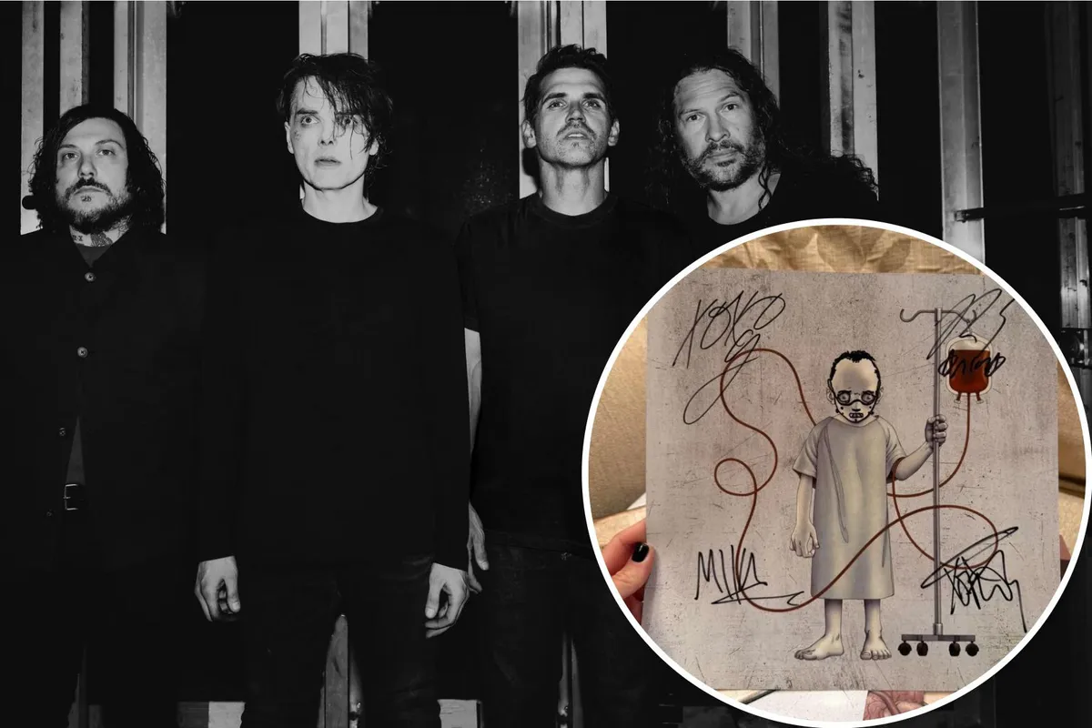 Illustration of an album sleeve beside a signed art print and a drawing pen
