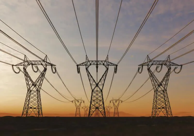 Data center server racks beside electricity infrastructure