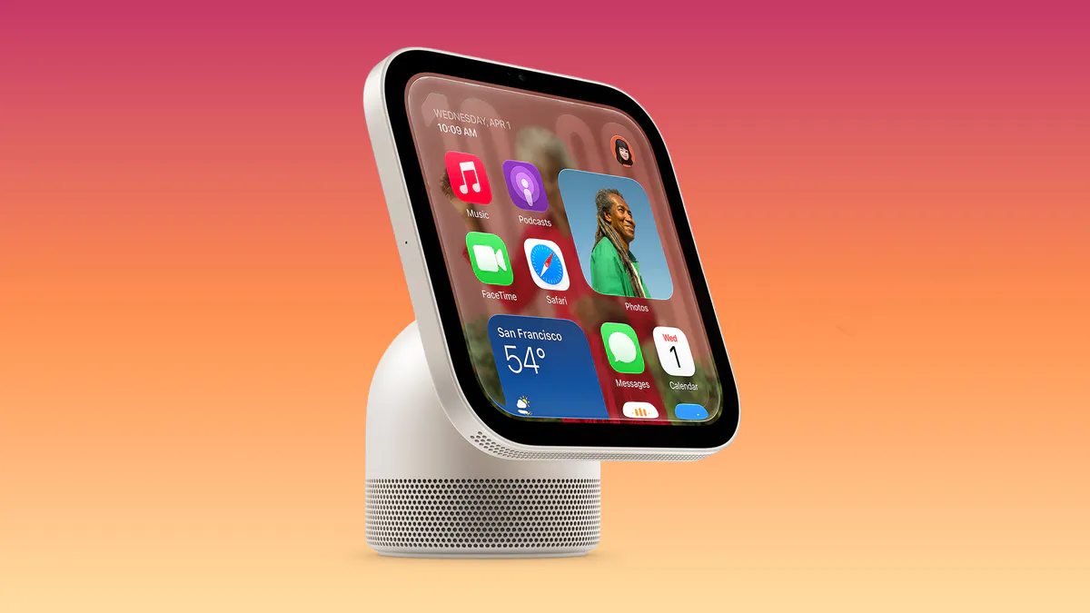 Illustration of a home display with wallpaper choices and interface controls