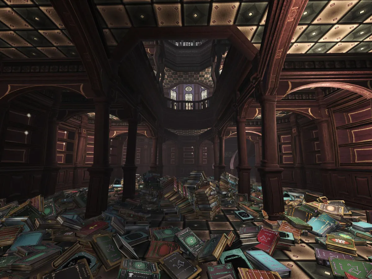 Illustration of scattered books and potion jars in a magical shop
